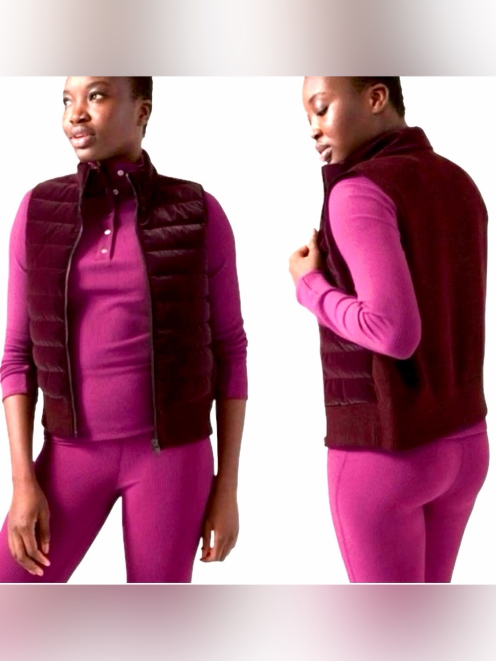 Athleta Quilted Collar Sweater Vest in Plum